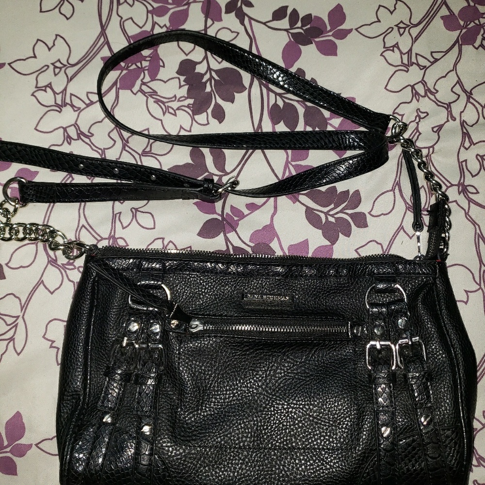 Dana Bachmann black purse, shoulder or arm use